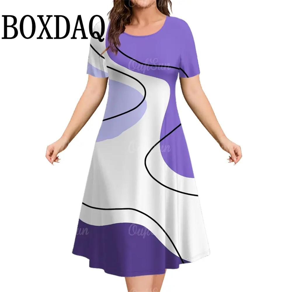 Женское платье с коротким рукавом, свободные платья больших размеров с принтом в полоску 3D, летнее повседневное классическое платье А-силуэта