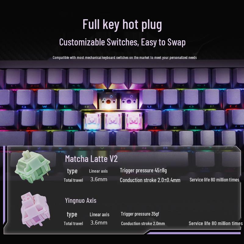 Алюминиевая механическая клавиатура 65% с RGB-подсветкой: Bluetooth, Проводное и Беспроводное, Трехрежимное, Структура с прокладкой