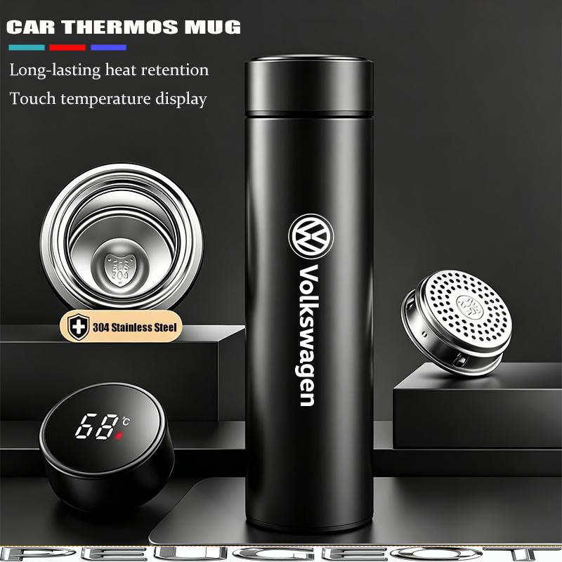 500ML Car Vacuum Cup 304 Stainless Steel Thermos Flask For VW GTI Polo Golf Passat B6 Tiguan Arteon CC Taigo Caddy Jetta Hub Cap