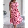 Spring Summer O Neck Printed Casual Short Sleeved Pleated Women Dress Loose Fashion Elegant A-line Party Lace-up Dresses Simple Women's Clothing