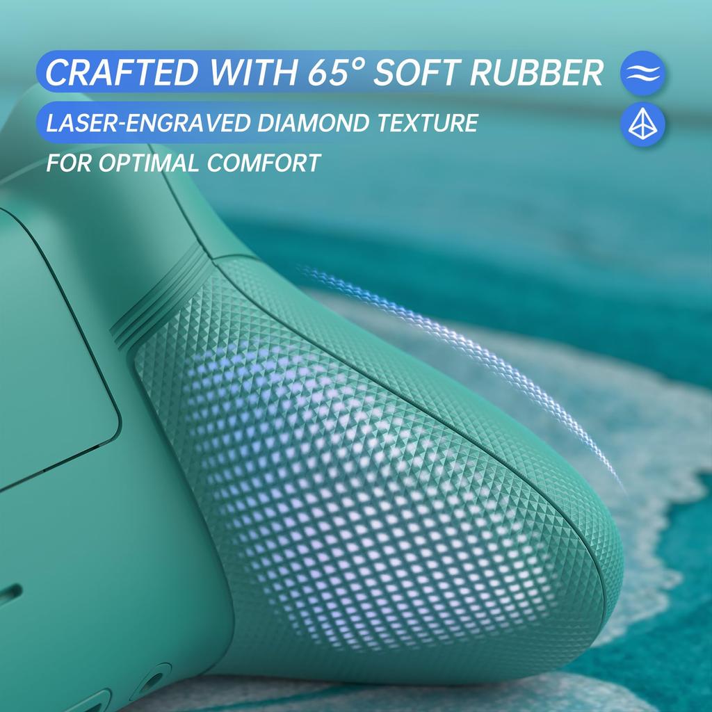 Комплект кнопок eXtremeRate ASR Circle Ring Full Shell совместим с Xbox Core, имеет мягкую резиновую рукоятку с 3D ромбовидным узором и низ и является