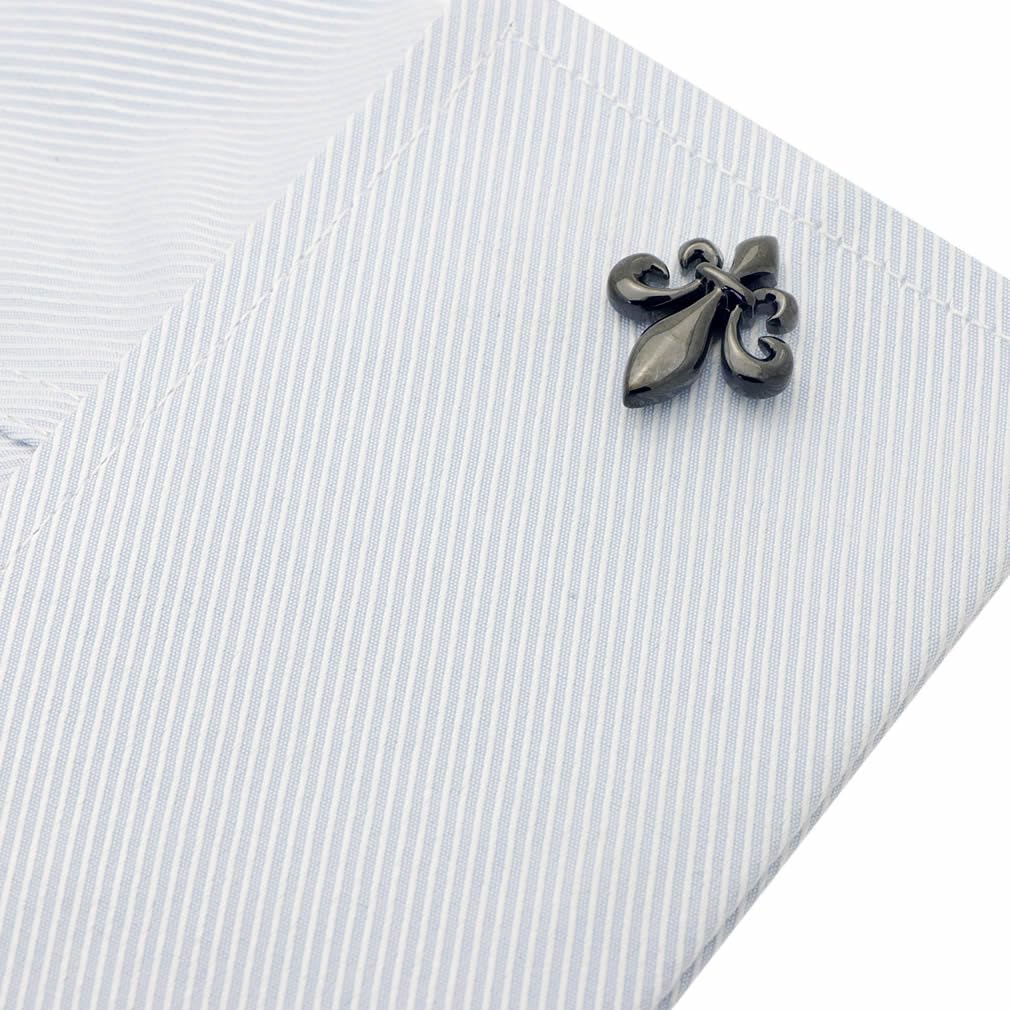 Черные запонки Fleur de Lis Lily Crest Запонки Запонки n00911