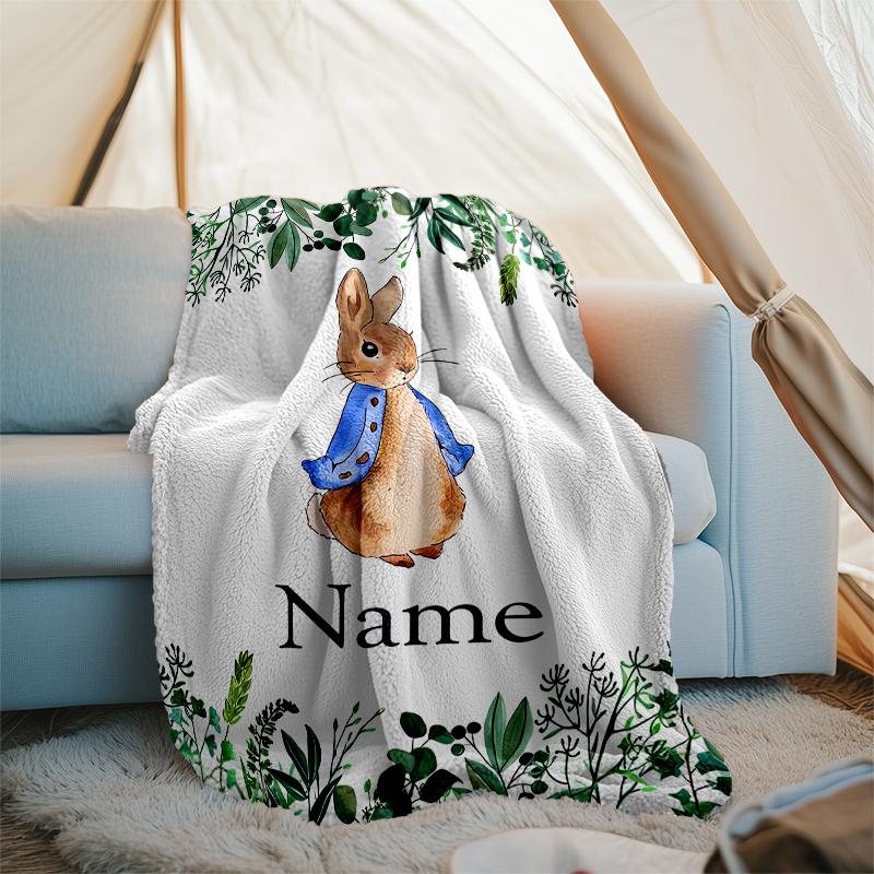 Personalized Custom Name Blanket - Peter Rabbit Print Design,Blanket for Sofa,Bed,Travel,Camping - Soft and Warm, Great Gift