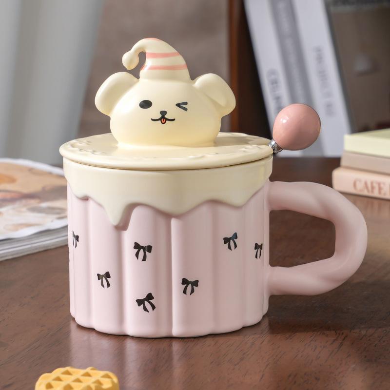 Cute Bear With Lid Spoon Cartoon Cup Cream Cake Mug Milk Breakfast Office Coffee Cup Souvenir