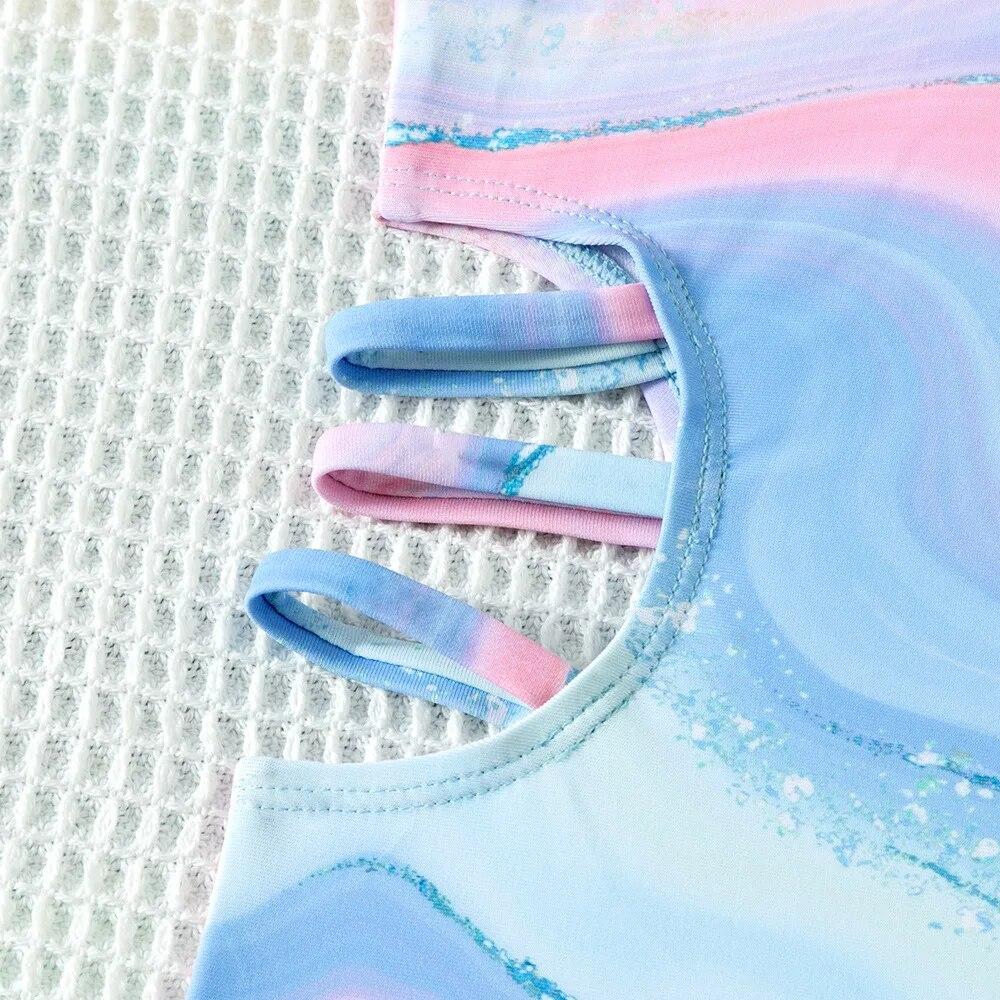 Новый дизайн, детская синяя пляжная одежда с принтом тай-дай, цельный купальник для девочек-подростков, купальные костюмы, От 5 до 15 лет