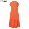 VONDA Women Summer V-Neck Short Sleeve Layered Dresses