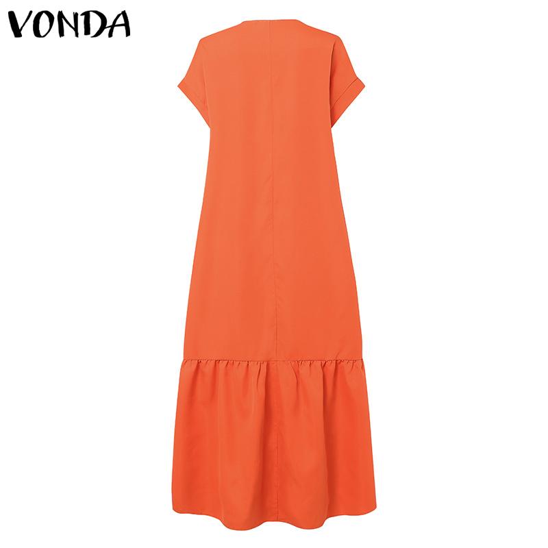 VONDA Women Summer V-Neck Short Sleeve Layered Dresses