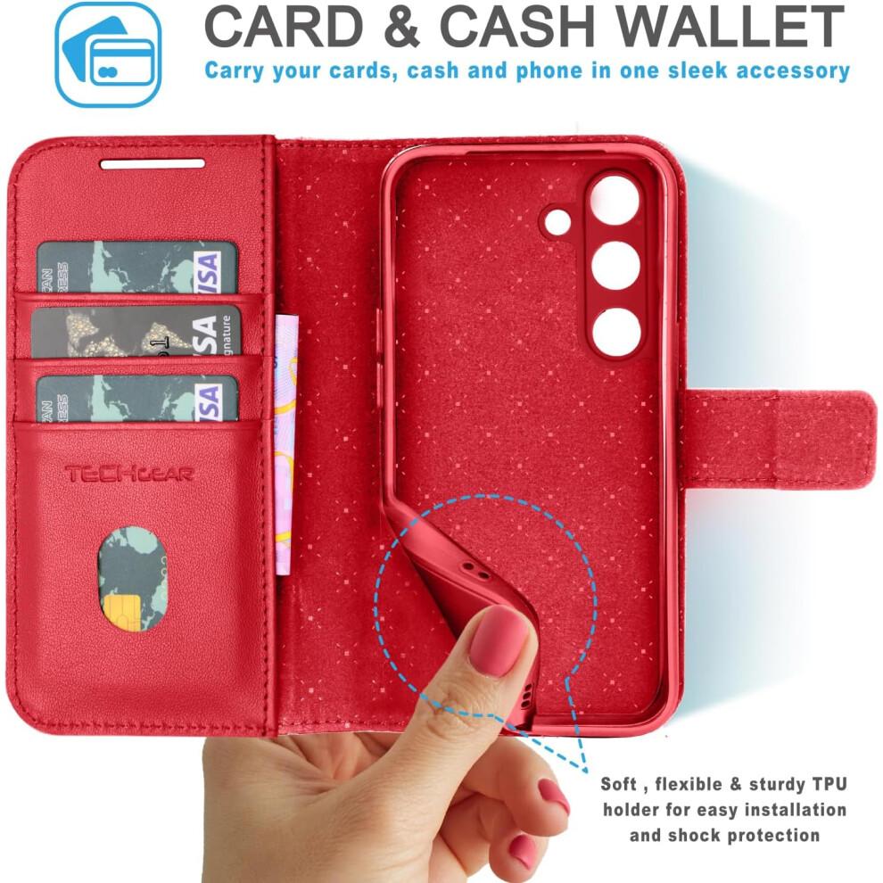 [Leather Wallet Case] Genuine Leather [RFID Blocking] Magnetic Flip Case with Card & Slots and Stand For Samsung Galaxy S24 5G