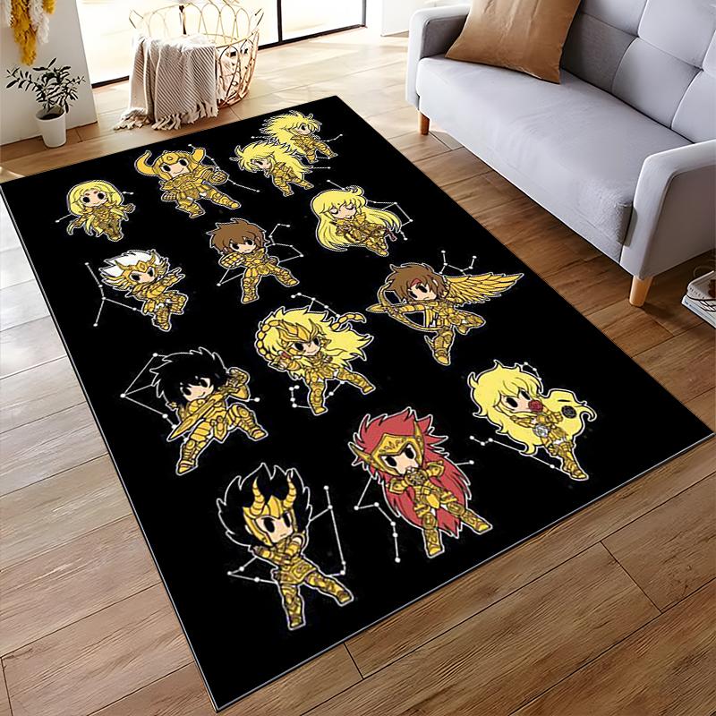 Cartoon Warrior Character Carpet with Black Background Decor Rug Suitable for use as an anti-slip for living room bedroom sofas