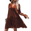 Temperament and Elegance Outer Wear Autumn Women's Range Long Sleeve Solid Color Velvet Dress Women