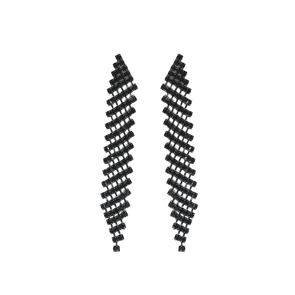 Классические длинные черные серьги-безе из сетки