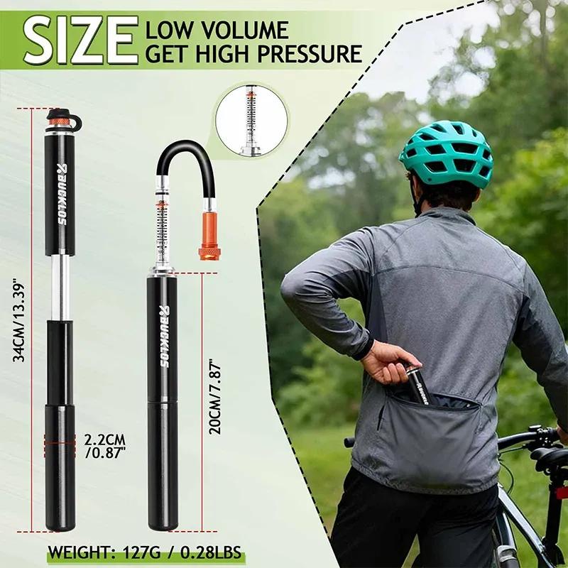 Mtb Pump Aluminum Alloy 160PSI Mini Bicycle Pumps Portable Pocket Bike-Pump Fits Presta/Schrader Valve Cycling Tire Pumps