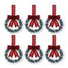 Mini Christmas Cabinet Wreaths 5.1 Inch Small Kitchen Xmas Decor with Red Ribbon Bow Plastic Rattan Fabric Window Door Office Holiday Decoration