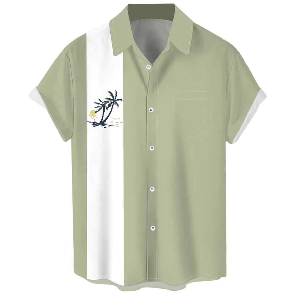 Гавайская рубашка для мужчин, мужские винтажные рубашки для боулинга на пуговицах, летняя пляжная рубашка с коротким рукавом