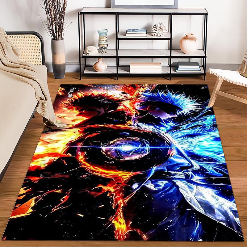 Fiery and icy themed anime-style artwork Non-slip rug suitable for living room and bedroom sofas