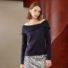 Sancai Bowknot Off-Shoulder Long Sleeve Knit Sweater