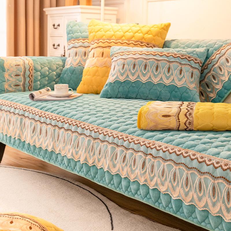 Winter Plush Sofa Cushion Modern Simple Seat Cushion Thickened Non-slip Leather Sofa Cover Winter Cover Cloth European Style