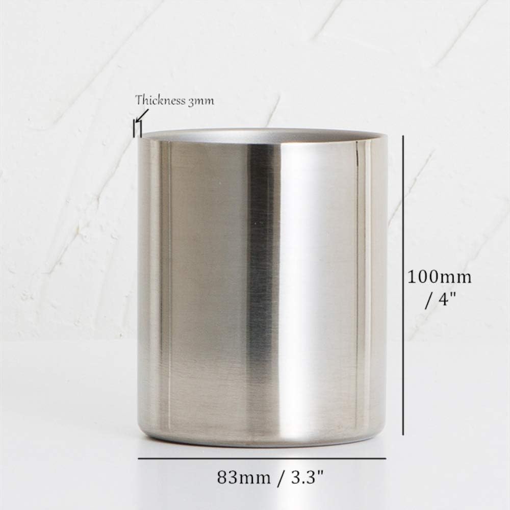 MEI YI TIAN Stainless Steel Cylinder Pen Holder Silver Desktop Organizers Pencil Cup Stand Up Multi Use Makeup Brush Holder Flower Vase Mini Pot