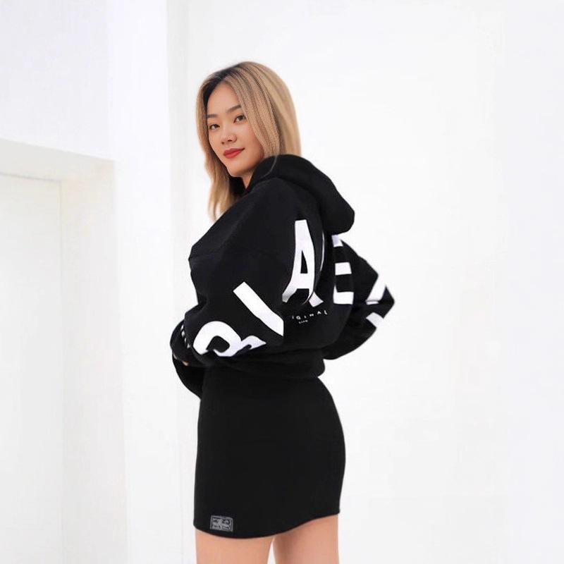 2026 Women's Loose Plus Velvet Hoodie with Bold Letter Print - Spring/Autumn Outerwear