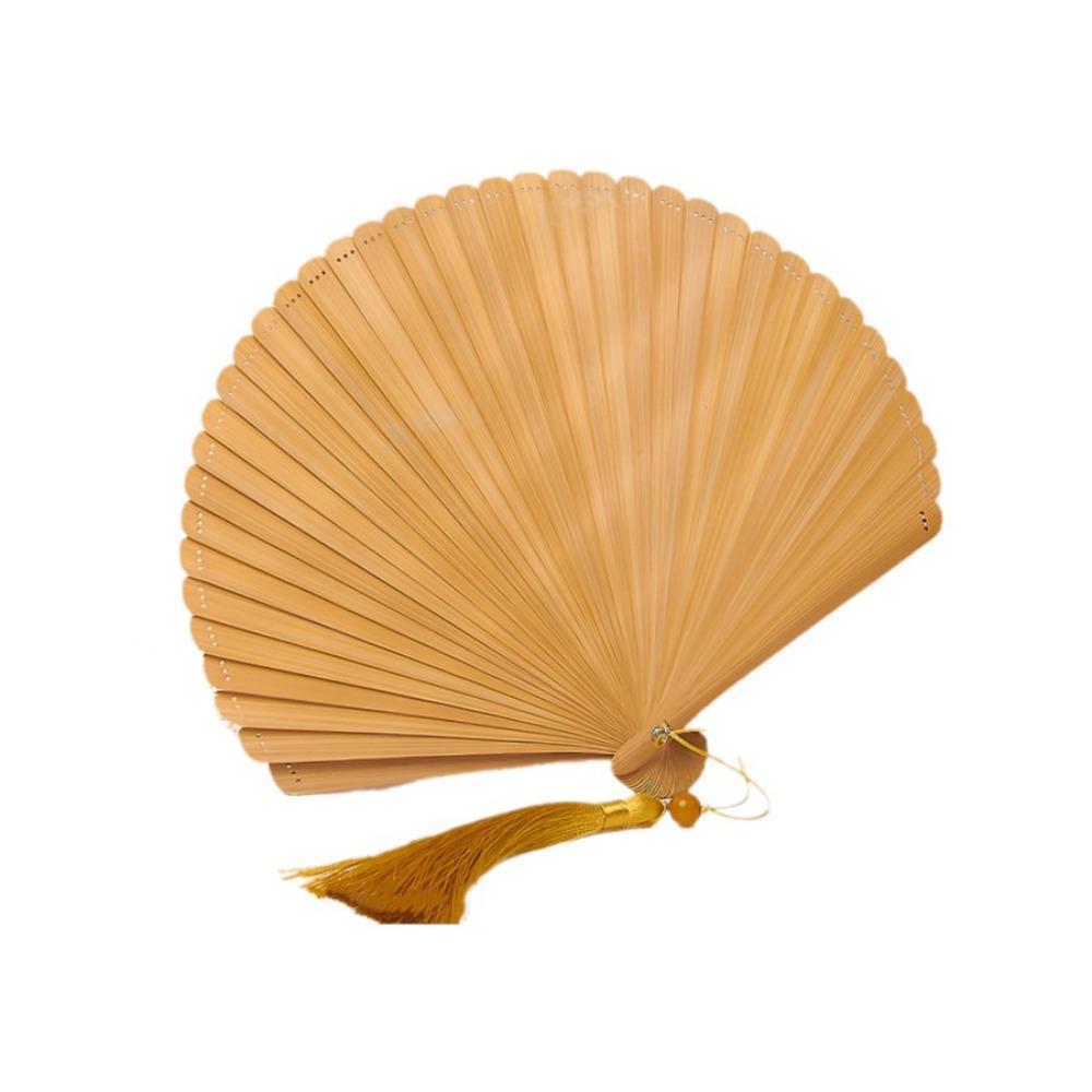 Retro Bamboo Folding Fan Solid Color with Tassels Folding Hand Fan Portable Decorative Fan Handheld Fan Cultural Activities