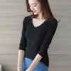 Женская футболка с круглым вырезом и V-образным вырезом, облегающий пуловер с длинным рукавом, эластичная ткань