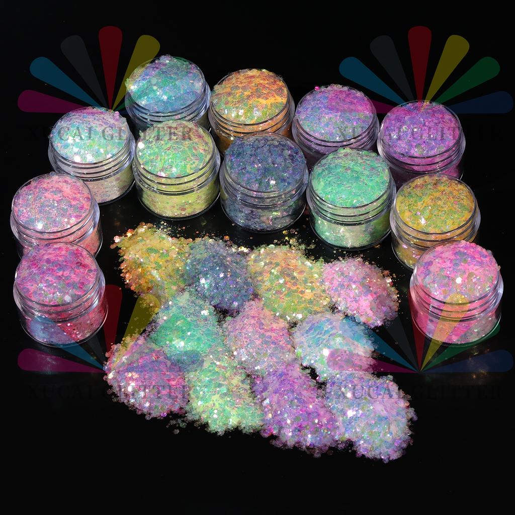 Holographic Chunky Glitter Art Powder Iridescent Sequins Flakes Eco-Friendly PET Material Festival Decoration
