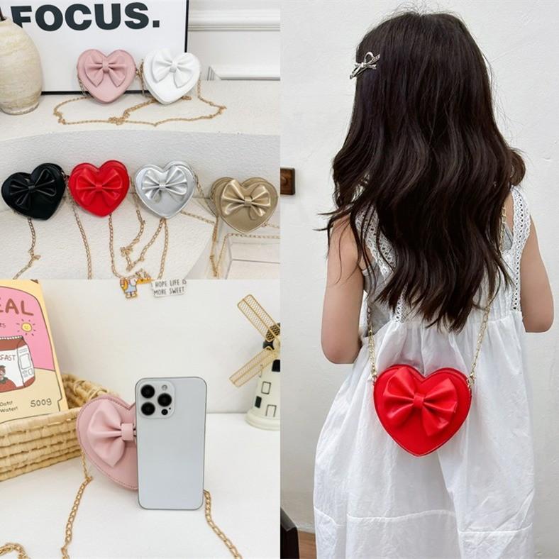 Solid Butterfly Knot Color Heart Shaped Children Crossbody Bag For Use Daily