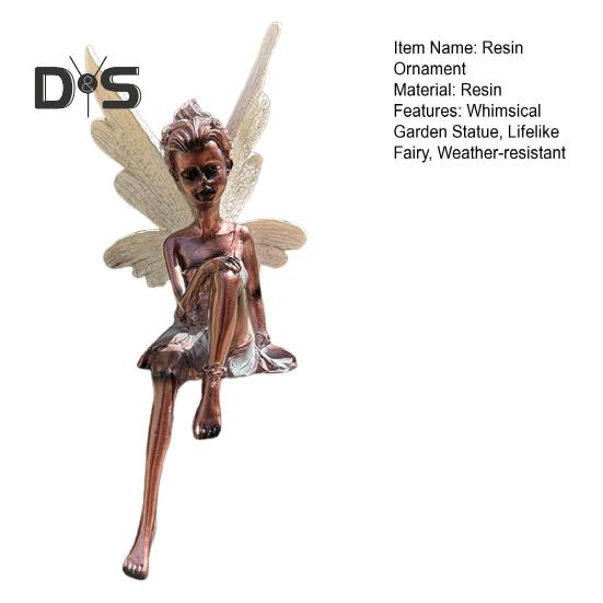 Скульптура из смолы «Цветочная фея», фигурка сидящей феи, украшение для сада, крылатая статуя феи для внутреннего рабочего стола, дворового искусства
