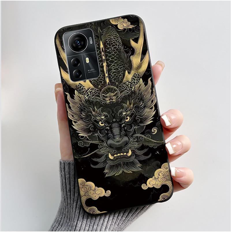 Чехол для ZTE Blade A72s A7050/V41 Умный чехол Роскошный Дракон Милый Крутой Мальчики Девочки Черный Матовый Мягкий ТПУ Силиконовый Чехол Задняя Крышка