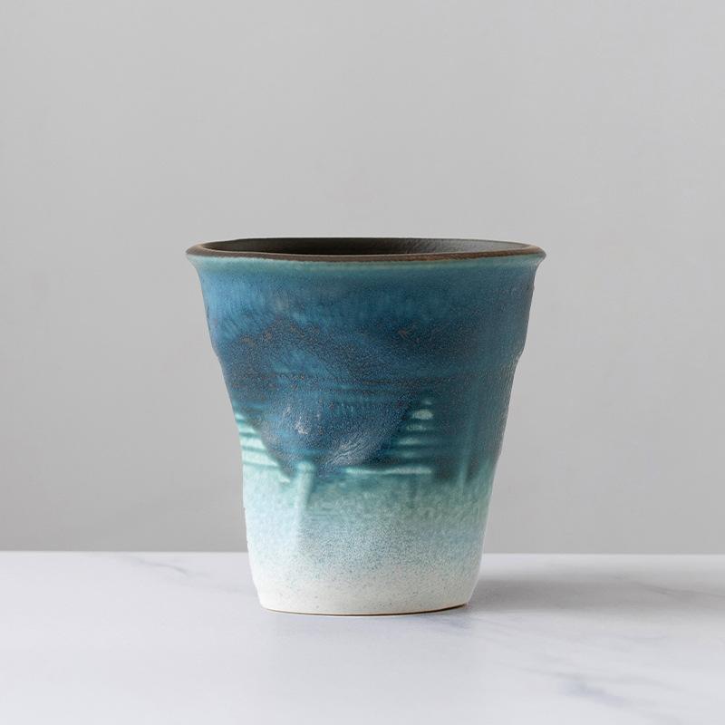 90 мл эспрессо-чашка ретро грубая керамика ручной лепки плиссированная чашка для латте средняя древняя керамическая чайная чашка