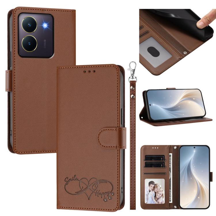 Happy Heart Pattern Magnetic Closure Vegan Leather Phone Case With Wrist Strap For vivo X200 FE