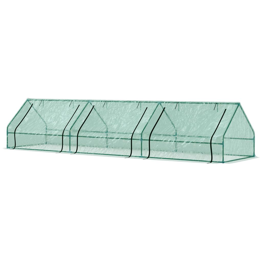 Mini Greenhouse for Plants Waterproof with 3 Roll-Up Entrances, in Steel and PE, 400x100x80 cm, Green