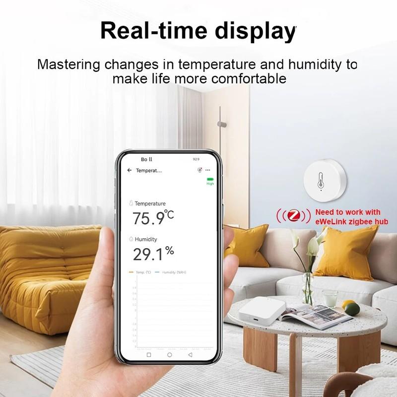 Haozee Ewelink Zigbee 3.0 Temperature And Humidity Sensor Remote Monitor Battery Powered Work With Alexa Google Home
