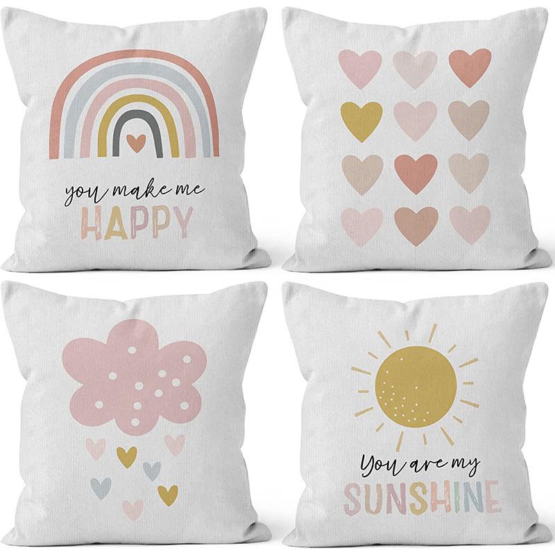 Modern Minimalist INS Rainbow Pillowcase Fresh Printed Linen Cushion Pillowcase Living Room Sofa