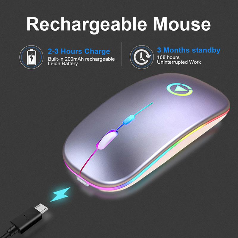 VAORLO 2.4G RGB Wireless Mouse Computer Mouse Silent Ergonomic Rechargeable Mice with LED Optical Backlit USB Mice for PC Laptop