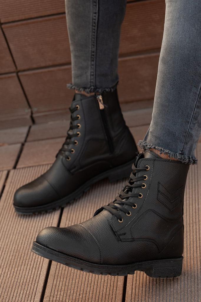 Men's Fashion Polyurethane Flat Heeled Boots Bootie D Cold Proof Winter Zipper Unisex Boots Rubber Sole Sturdy Shoes