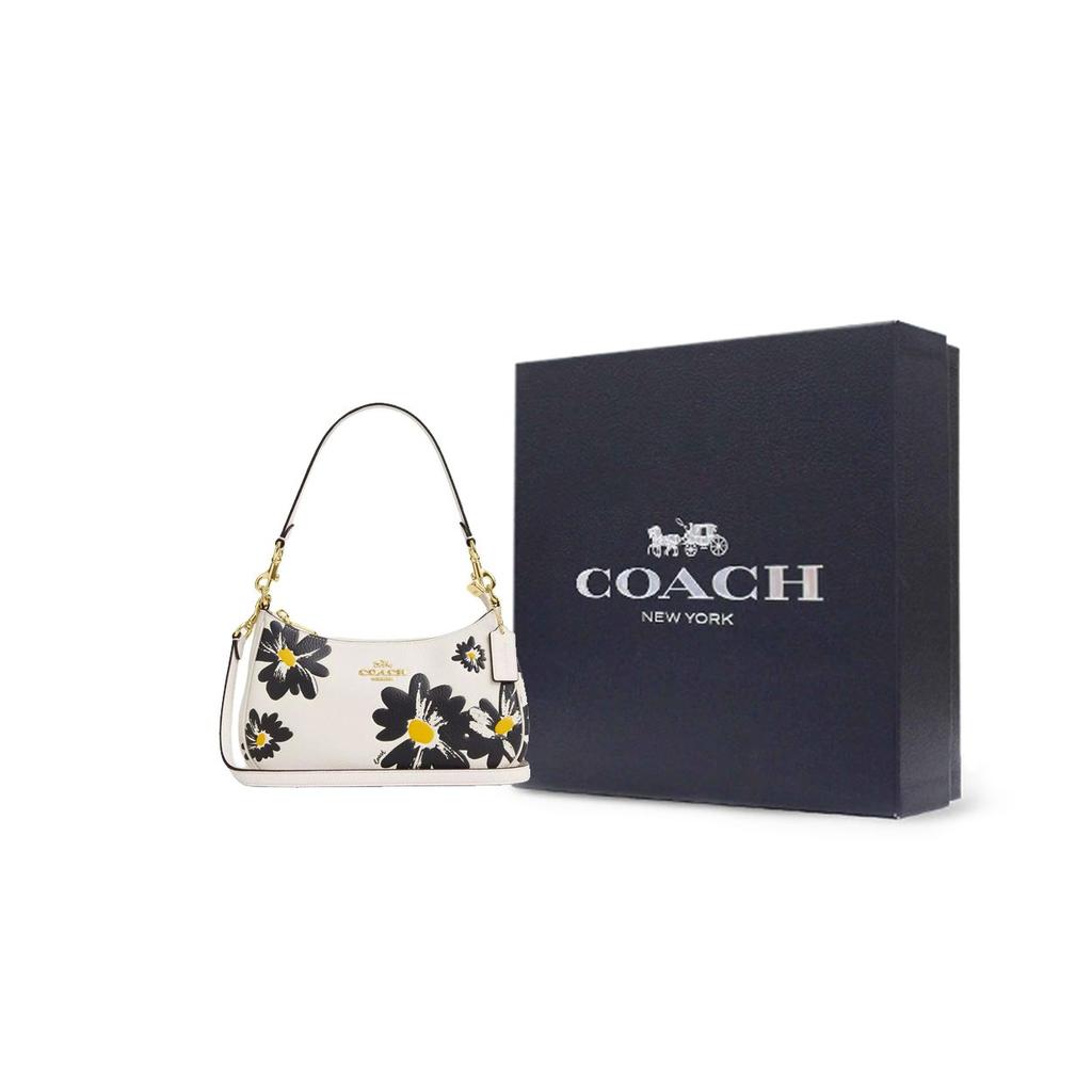 Coach Teri 24 Floral Print Logo Pebble Leather Tote Shoulder Bag Medium Women bags Chalk Multicolor CZ587-IMCAH