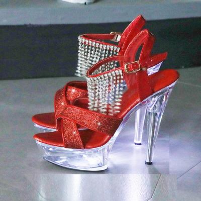 Женские туфли на шпильке, пикантные модели для подиума, туфли со светящимися кристаллами, серия 190, каблук 13 см, платформа 3 см, LFD