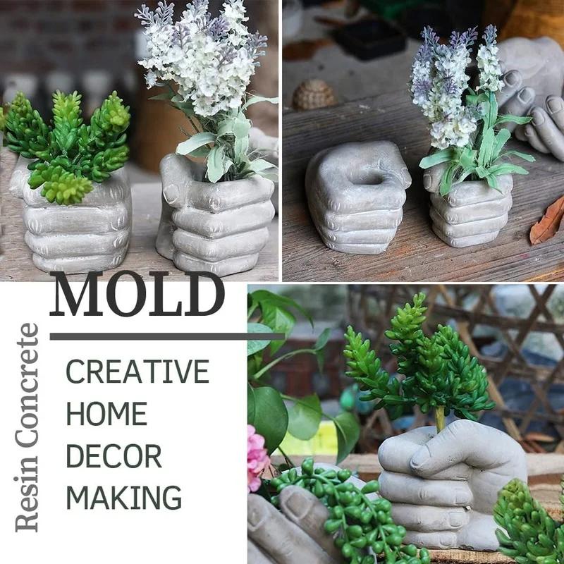 Бетонные цветочные горшки Креативная форма кулака Силиконовая форма Держатель для ручек Контейнер Форма Домашний горшок для суккулентов Поделка Декор для дома