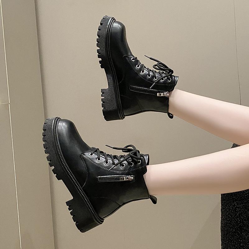 Зима 2024 Новые Уличные Женские Ботинки на Шнуровке Простые Однотонные Модные Женские Туфли Универсальные Короткие Модные Ботинки