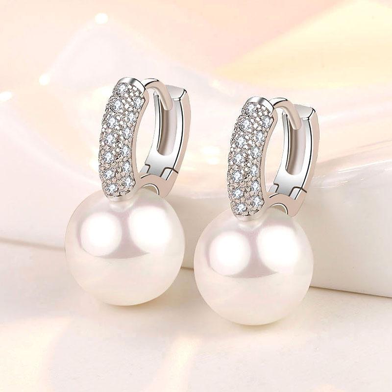 Fashion Pearl Earrings for Women 925 Silver Jewelry with Zircon Gemstone Gold Color Drop Earrings Wedding Party Gift Accessories