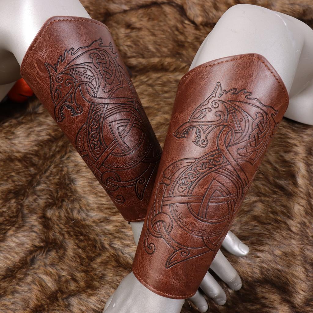 Викингские наручи Средневековые кожаные доспехи для рук Наруч Кожаная перчатка Напульсник Панк Защита рук На шнуровке Наручи Перчатки для мужчин женщин
