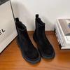 European 2025 A/W Suede Leather Round Toe Chelsea Stacked Heel Ankle Boots for Women