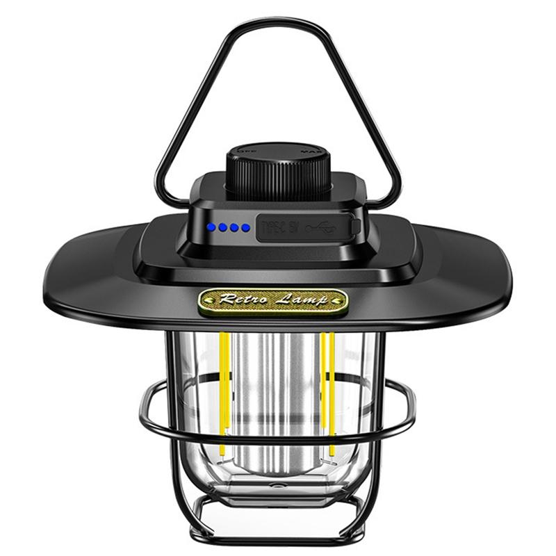 LED Camping Lamp Retro Hanging Tent Lamp Waterproof Dimmable Camping Lights USB Recharge Emergency Light Lantern For Outdoor
