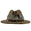 2019 New Trend Unisex Flat Brim Wool Felt Jazz Fedora Hats Men Women Leopard Grain Feather Band Decor Trilby Panama Formal Hats