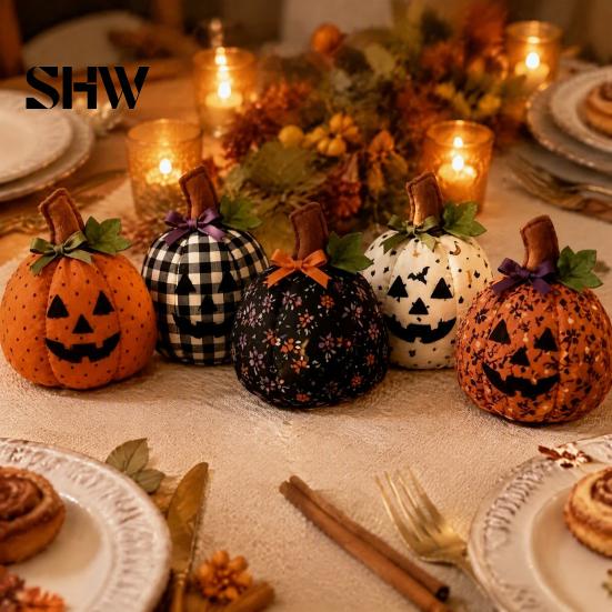 Window Sill Thanksgiving Decorations Fall Quilting Fabric for Patchwork Pumpkins, Square Autumn Precut Quilted Fabric, Vintage Polka Decorative Gourds