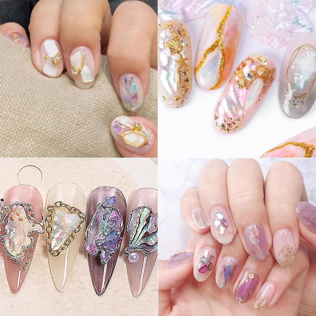 Abalone Shell Flakes for Nail Art,Mixed Size 3D Abalone Shell Fragments,Colorful Irregular Abalone Seashell Slices Nail Glitter Manicure DIY Accessory