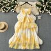Summer Women V-neck Spaghetti Strap Print Beach Holiday Long Maxi Cake Dresses