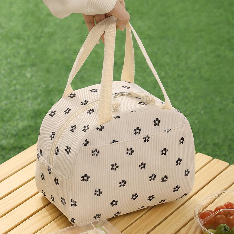 New Style, Corduroy, Semi-circular Meal Bag, Portable Bento Bag, Lunch Box Bag, Student Office Worker, Lunch Bag, Handbag
