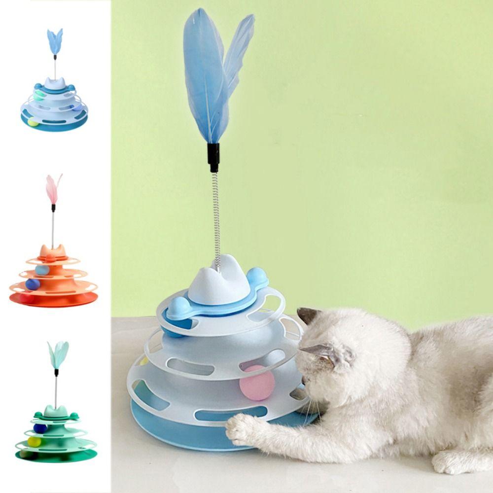 Интерактивная развлекательная тарелка-башня для кошек, съемная кошачья вертушка, шарики-ролики, снимает тревогу